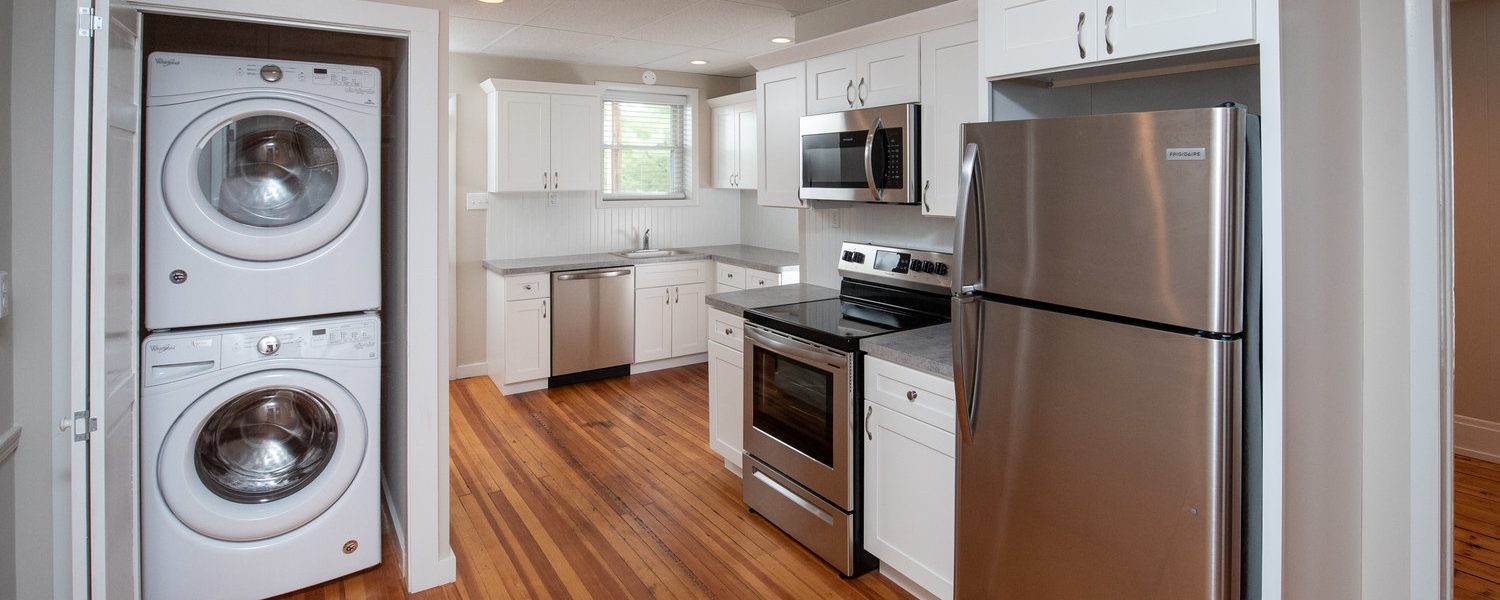 Interior view of the renovated 2-bedroom rental apartment at 19 Warsaw Ave in Mechanicville, NY located in a historic building with modern finishes.
