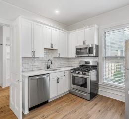 Interior view of the bright and stylish studio apartment at 107 Union Ave #5 in downtown Saratoga Springs, NY with updated finishes and walkable access to shops and dining.