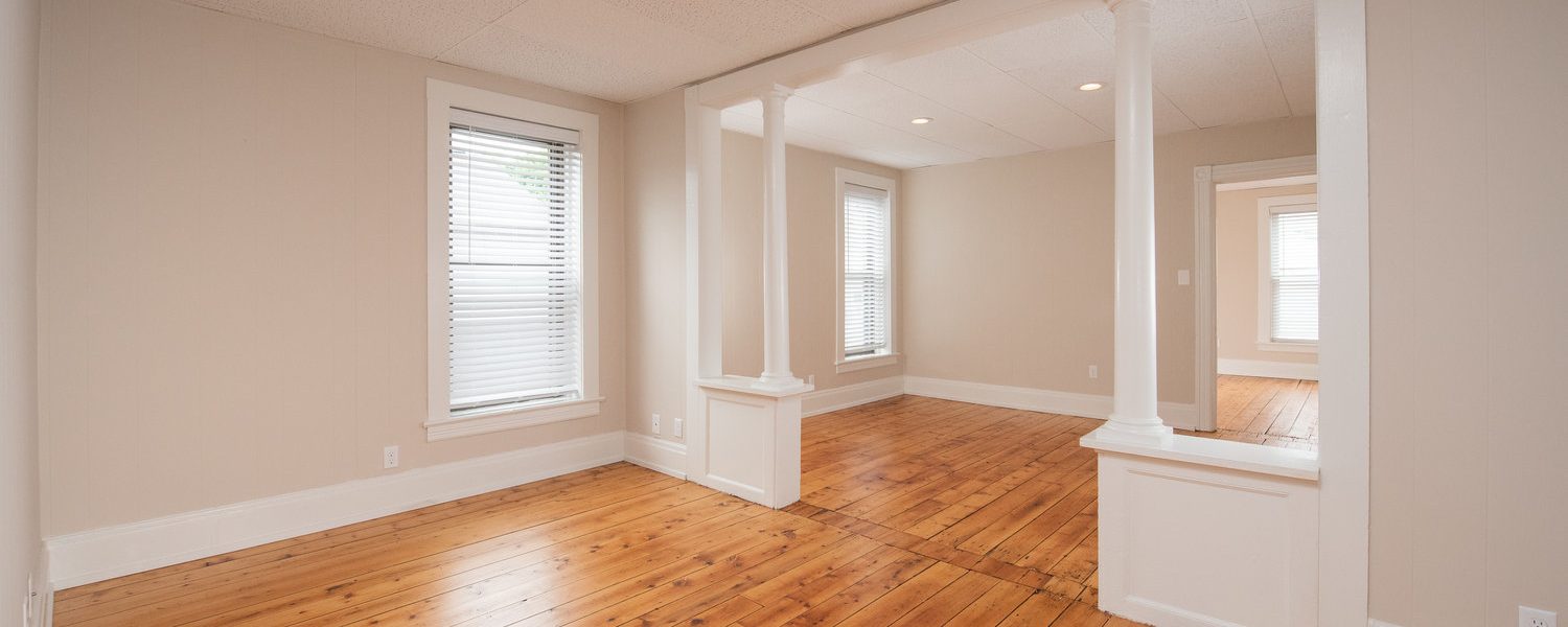 Interior view of the renovated 2-bedroom rental apartment at 19 Warsaw Ave in Mechanicville, NY located in a historic building with modern finishes.