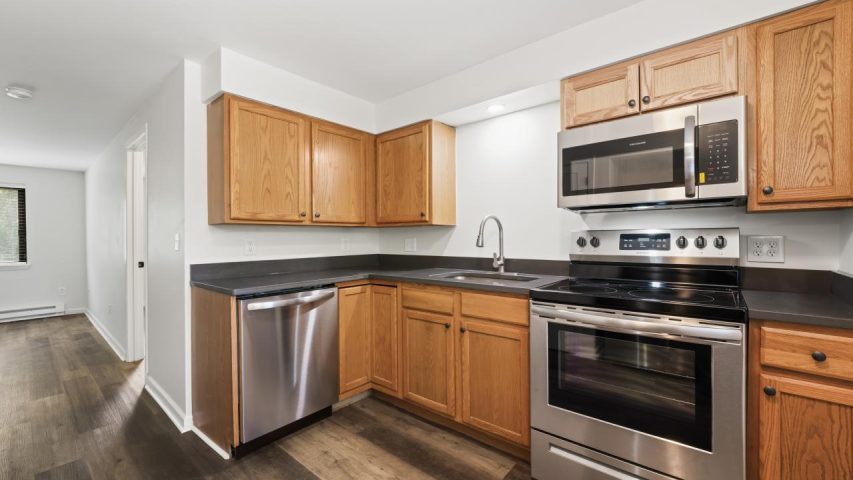 Interior view of the renovated 1-bedroom rental apartment at 255 Main St in the Village of Corinth, NY with modern finishes and comfortable living space.