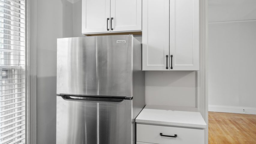 Interior view of the bright and stylish studio apartment at 107 Union Ave #5 in downtown Saratoga Springs, NY with updated finishes and walkable access to shops and dining.