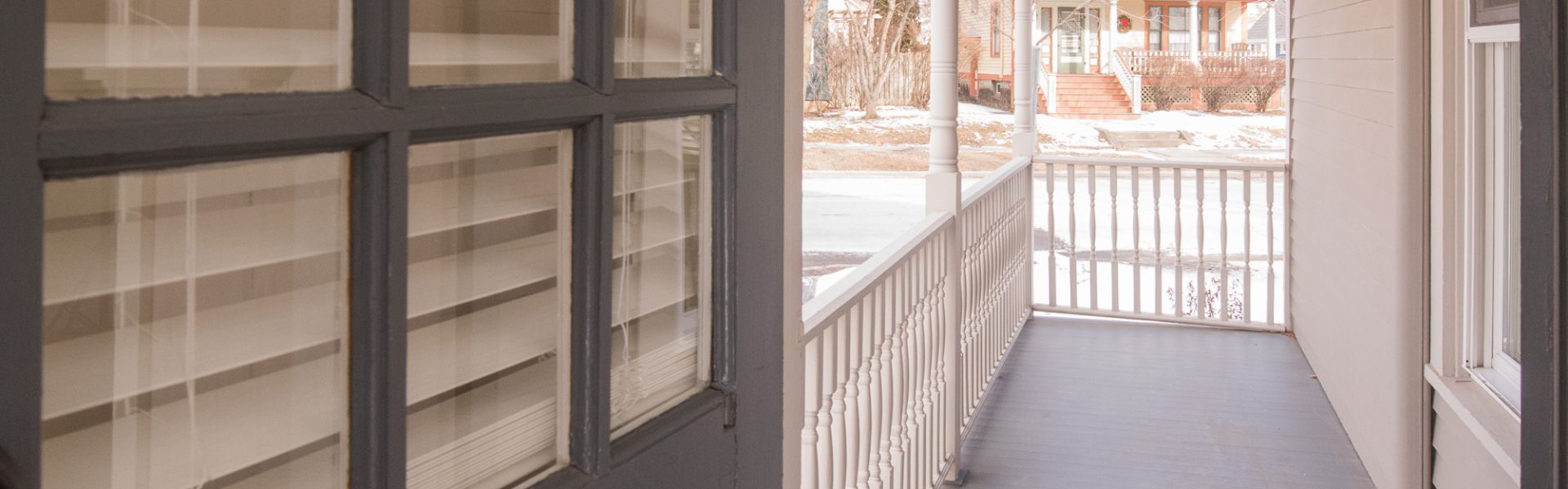 Interior and exterior views of the inviting 2-bedroom apartment at 130 Van Dam St #1 in downtown Saratoga Springs, NY featuring a private entrance and architectural details.