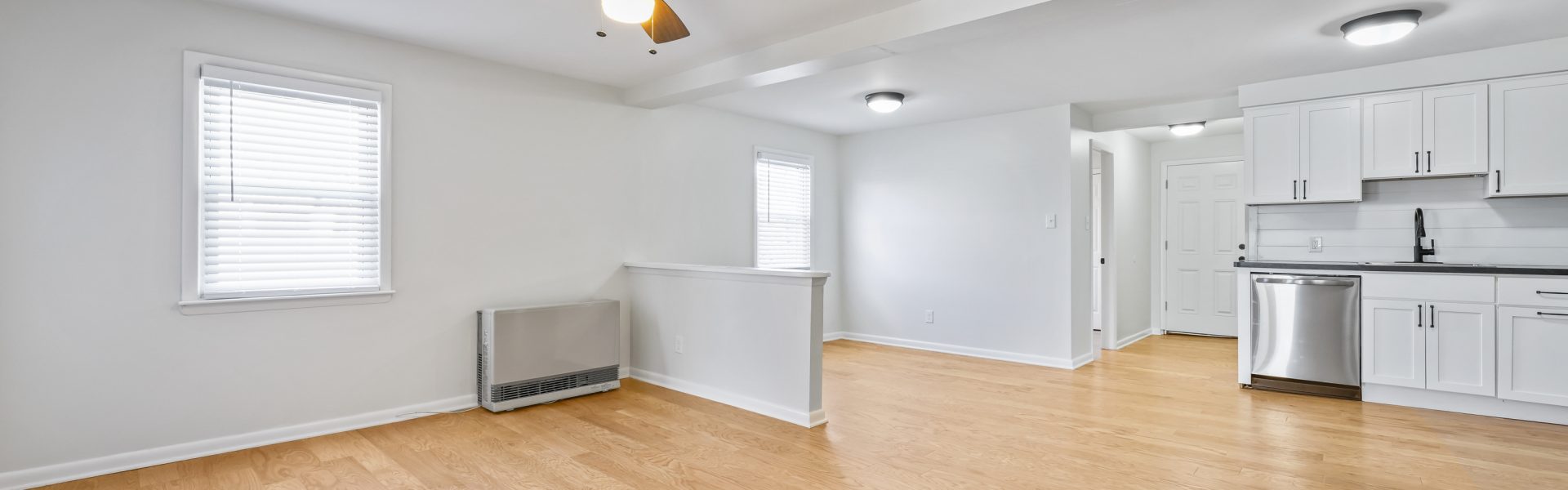 Interior view of a modern 2-bedroom plus office rental apartment at 42-44 Saratoga Ave #3W in Mechanicville, NY featuring updated finishes and a dedicated workspace.