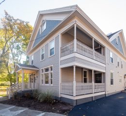 Interior and exterior views of the inviting 2-bedroom apartment at 130 Van Dam St #1 in downtown Saratoga Springs, NY featuring a private entrance and architectural details.