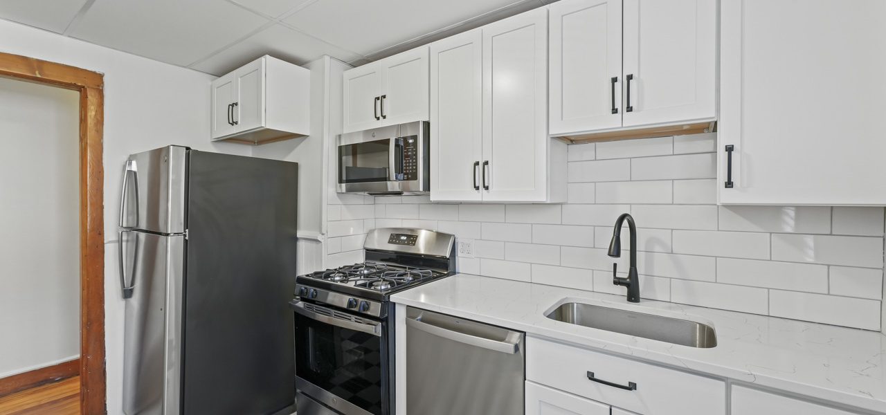 Interior view of a freshly updated 1-bedroom apartment at 33 Franklin St #3 in downtown Saratoga Springs, NY with modern finishes and walkable access to shops and dining.