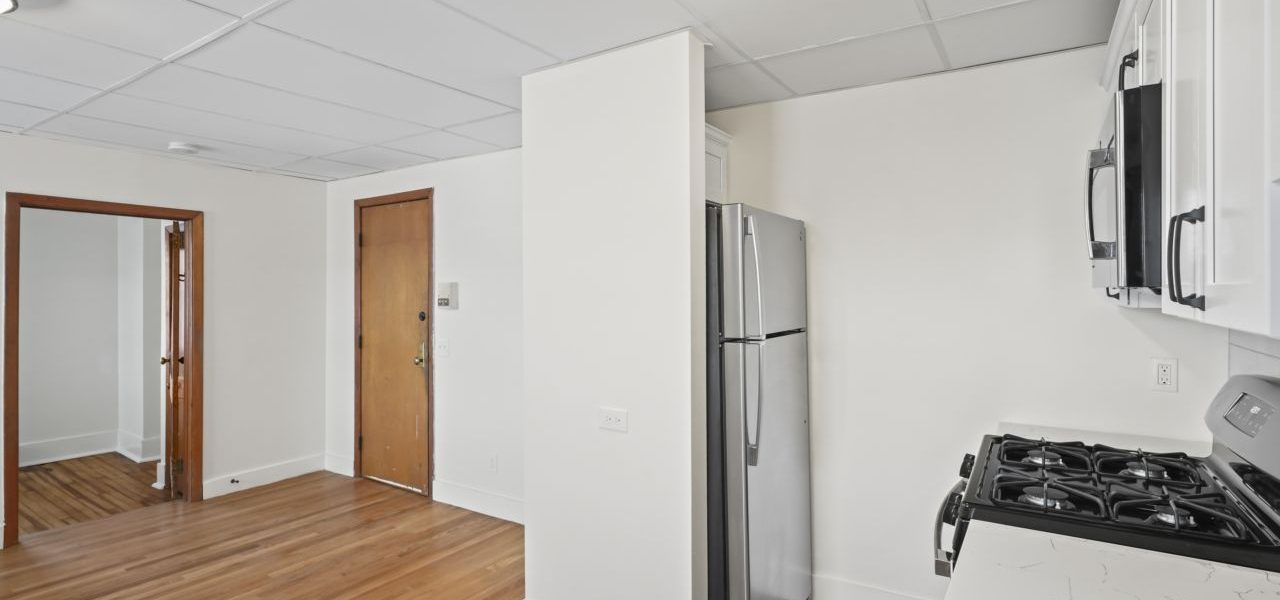 Interior view of a freshly renovated 2-bedroom apartment at 33 Franklin St #8 in downtown Saratoga Springs, NY with modern finishes and walkable access to local amenities.