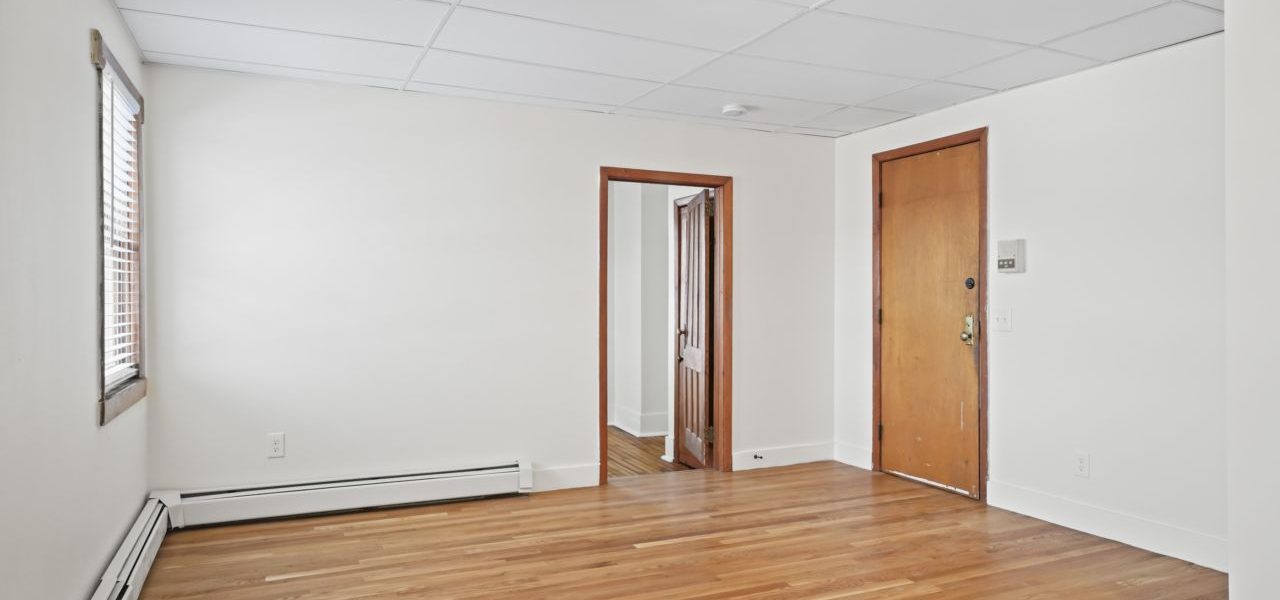 Interior view of a freshly renovated 2-bedroom apartment at 33 Franklin St #8 in downtown Saratoga Springs, NY with modern finishes and walkable access to local amenities.